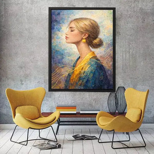 Impressionist woman portrait with gold accents canvas wall art