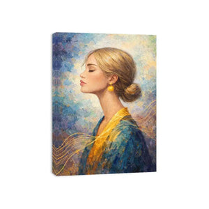 Impressionist woman portrait with gold accents canvas wall art