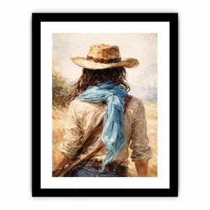 Western cowboy woman with hat rustic canvas Canvas Print