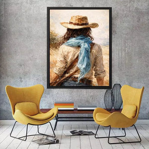 Western cowboy woman with hat rustic canvas Canvas Print