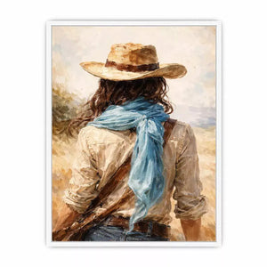Western cowboy woman with hat rustic canvas Canvas Print