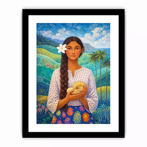 Tropical woman portrait with floral landscape canvas Canvas Print