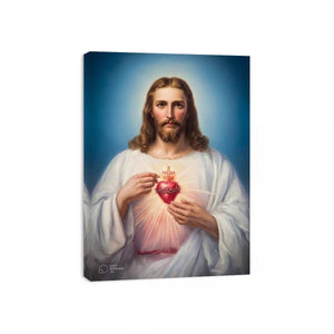 sacred heart jesus Canvas Print canvas religious christian painting with divine glow