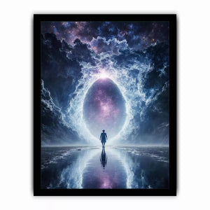 surreal cosmic portal Canvas Print canvas with galaxy sky reflection and silhouette figure modern abstract decor