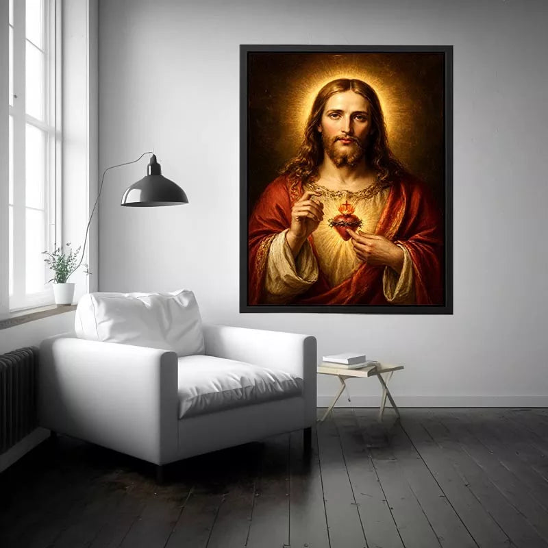 sacred heart jesus portrait Canvas Print canvas with golden halo religious christian painting