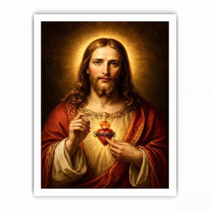 sacred heart jesus portrait Canvas Print canvas with golden halo religious christian painting