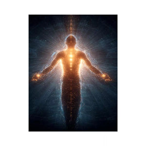 piritual energy body Canvas Print canvas glowing human silhouette with golden aura meditation decor