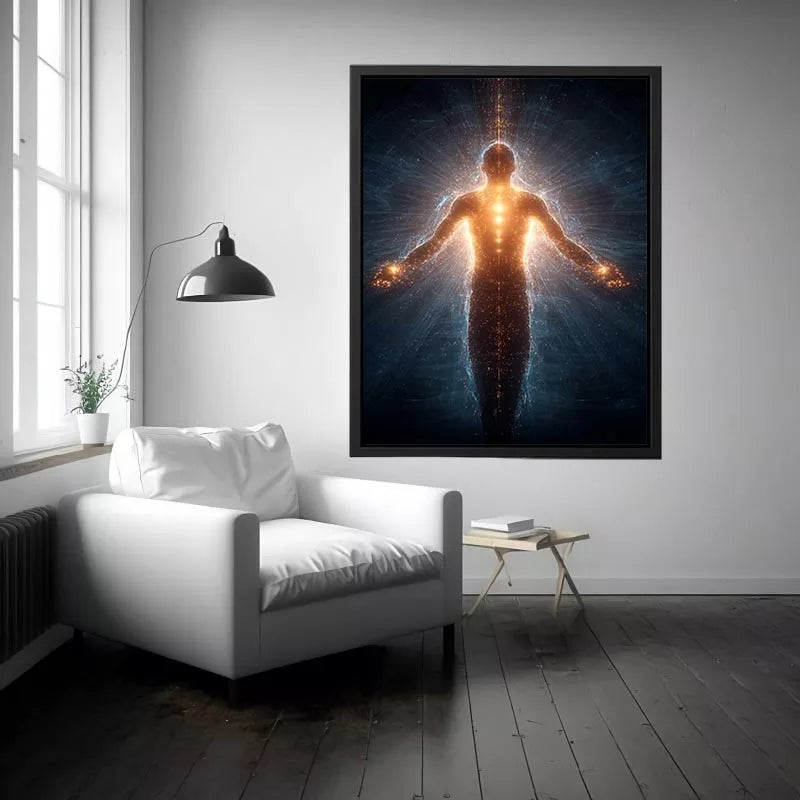 piritual energy body Canvas Print canvas glowing human silhouette with golden aura meditation decor