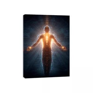 piritual energy body Canvas Print canvas glowing human silhouette with golden aura meditation decor
