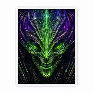 abstract alien Canvas Print canvas futuristic green neon sci fi face fractal design modern decor