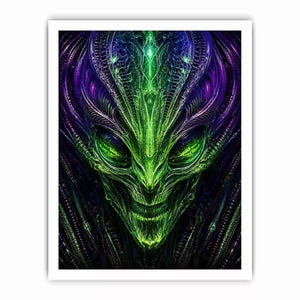 abstract alien Canvas Print canvas futuristic green neon sci fi face fractal design modern decor