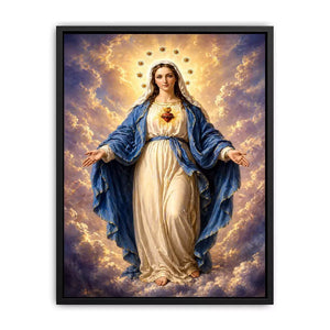 Classic Virgin Mary Sacred Heart Portrait with Heavenly Glow – Religious Canvas Print Canvas