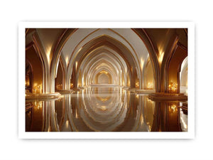 luxury gold architecture Canvas Print canvas palace arches reflection elegant interior decor modern artwork