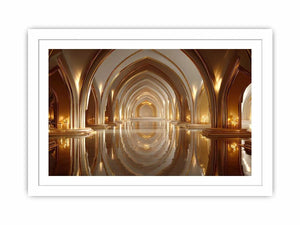 luxury gold architecture Canvas Print canvas palace arches reflection elegant interior decor modern artwork