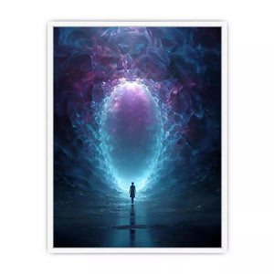 Surreal Cosmic Portal with Ethereal Light and Silhouette Figure – Sci Fi Canvas Print Canvas