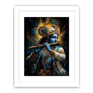 Classic Krishna Flute Portrait with Golden Ornament Detail – Spiritual Canvas Print Canvas