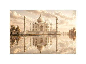 taj mahal sunset Canvas Print india luxury architecture canvas decor agra monument golden sky no reflection