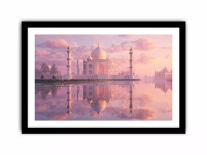 pastel taj mahal sunset Canvas Print india luxury architecture canvas decor agra monument golden sky no reflection