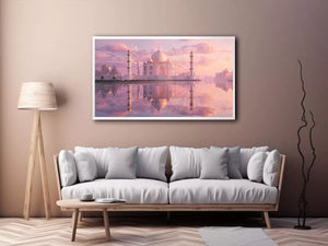 pastel taj mahal sunset Canvas Print india luxury architecture canvas decor agra monument golden sky no reflection