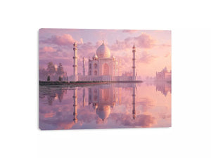 pastel taj mahal sunset Canvas Print india luxury architecture canvas decor agra monument golden sky no reflection