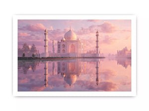 pastel taj mahal sunset Canvas Print india luxury architecture canvas decor agra monument golden sky no reflection