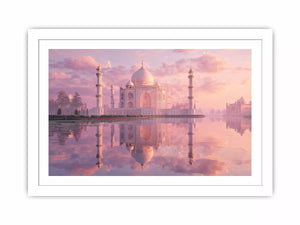 pastel taj mahal sunset Canvas Print india luxury architecture canvas decor agra monument golden sky no reflection