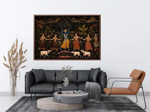 Luxury dark Krishna Govardhan painting canvas Canvas Print