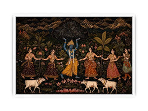 Luxury dark Krishna Govardhan painting canvas Canvas Print