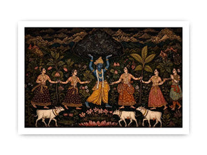 Luxury dark Krishna Govardhan painting canvas Canvas Print