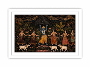 Luxury dark Krishna Govardhan painting canvas Canvas Print
