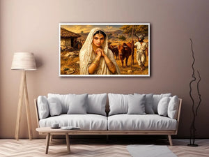 Indian village woman portrait Canvas Print traditional cultural canvas earthy tones decor