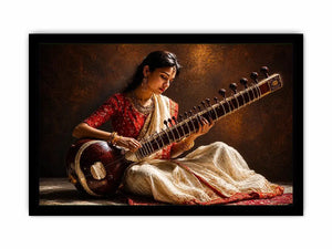 indian sitar player Canvas Print classical music painting cultural canvas decor