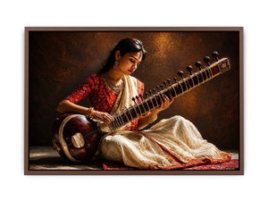 indian sitar player Canvas Print classical music painting cultural canvas decor