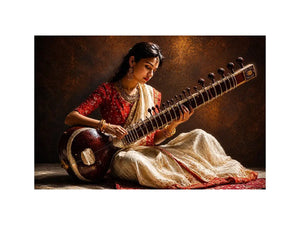 indian sitar player Canvas Print classical music painting cultural canvas decor