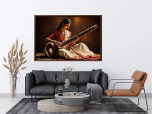indian sitar player Canvas Print classical music painting cultural canvas decor