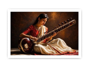 indian sitar player Canvas Print classical music painting cultural canvas decor