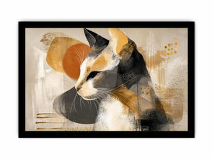 abstract cat painting neutral tones gold accents modern minimalist Canvas Print canvas decor
