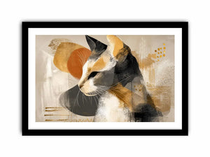 abstract cat painting neutral tones gold accents modern minimalist Canvas Print canvas decor