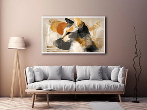 abstract cat painting neutral tones gold accents modern minimalist Canvas Print canvas decor