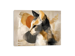 abstract cat painting neutral tones gold accents modern minimalist Canvas Print canvas decor