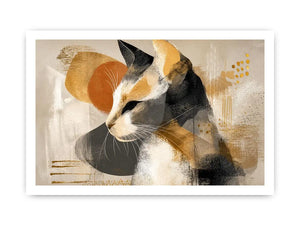 abstract cat painting neutral tones gold accents modern minimalist Canvas Print canvas decor