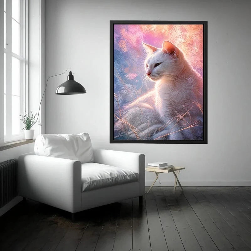 dreamy white cat pastel background ethereal soft light animal Canvas Print canvas decor