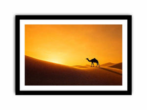 desert camel silhouette sunset sand dunes golden light minimalist Canvas Print canvas decor