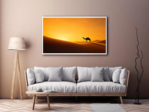 desert camel silhouette sunset sand dunes golden light minimalist Canvas Print canvas decor