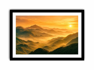 misty mountain landscape sunrise golden light layered hills nature Canvas Print canvas decor