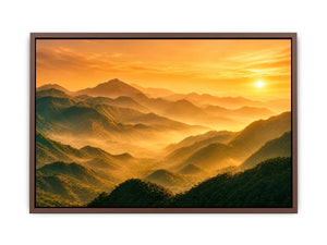 misty mountain landscape sunrise golden light layered hills nature Canvas Print canvas decor