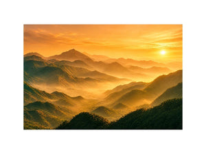 misty mountain landscape sunrise golden light layered hills nature Canvas Print canvas decor