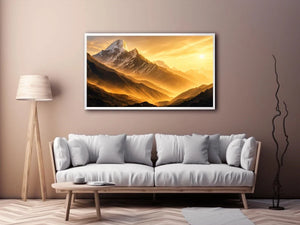 golden mountain sunrise mist landscape serene nature wall art canvas decor