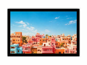 pastel cityscape Canvas Print colorful urban architecture minimal modern canvas decor