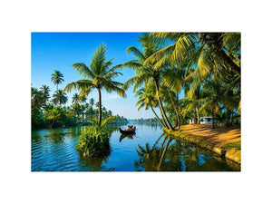 kerala backwaters Canvas Print tropical river palm trees boat serene landscape canvas decor